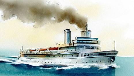 Ferry C'est un bateau à moteur qui transporte des passagers et des véhicules entre deux points séparés par une étendue d'eau.