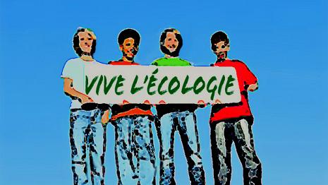 L'écologie écologie - copains - banderole - priorité - président Tu appelles quelques copains pour manifester afin que le monde s'occupe un peu plus d'écologie...