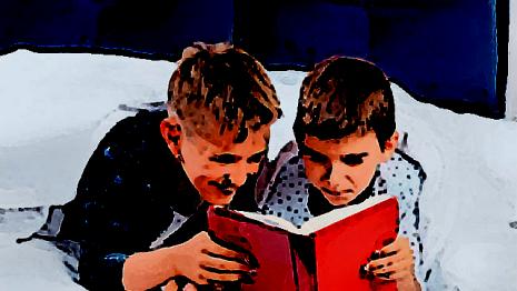 Un livre étrange livre - lit - histoire - essaie - peur Tu lis un livre avec un copain mais ce qui est écrit est vraiment bizarre...