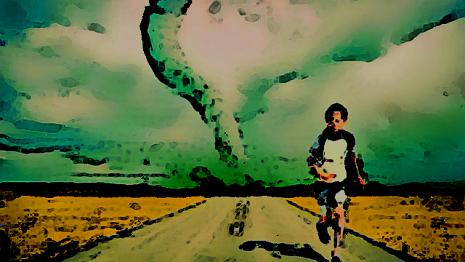 Apocalypse tornade - ciel - cours - route - vite Tu marches seul sur la route quand une tornade apparait et file tout droit sur toi...