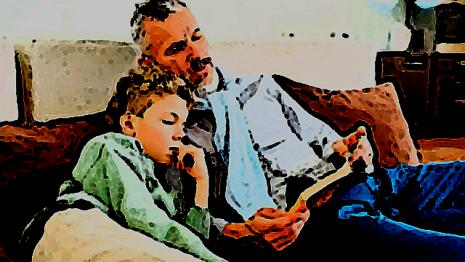 Lecture partagée livre - histoire - voix - différent - personnages Ton père te lit le passage du livre que tu dois étudier pour l'école et te l'explique...