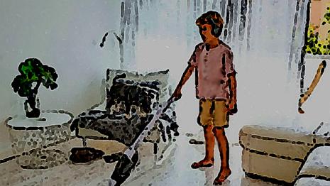 Argent de poche argent - économies - acheter - ménage - maison Pour avoir un peu plus d'argent de poche, tu travailles un peu à la maison à aider tes parents...