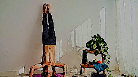 La tête à l'envers salon - envers - tapis - tête - poirier Tu t'entraînes à faire le poirier après avoir vu un cours de yoga à la télé...