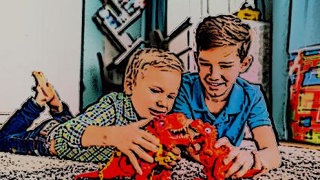 Bagarre de dinos petit - jouer - dinosaures - tapis - chambre Tu ne peux pas sortir car tu dois jouer avec ton petit frère ou un petit cousin...