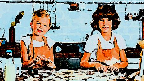 Dans la cuisine cuisine - lait - farine - tablier - gâteau On t'a dit que si tu veux un gâteau, tu n'as qu'à le faire toi-même...