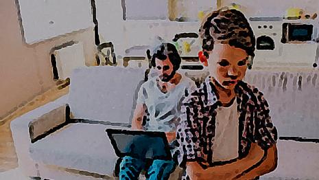 Trop occupé ! boude - père - ennuie - salon - ordinateur Tu es fâché car ton père est occupé et ne veut pas t'emmener voir un match...