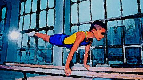 Barres parallèles salle - barres - entraîneur - bras - agrès Tu prépares un concours de gymnastique aux barres parallèles...